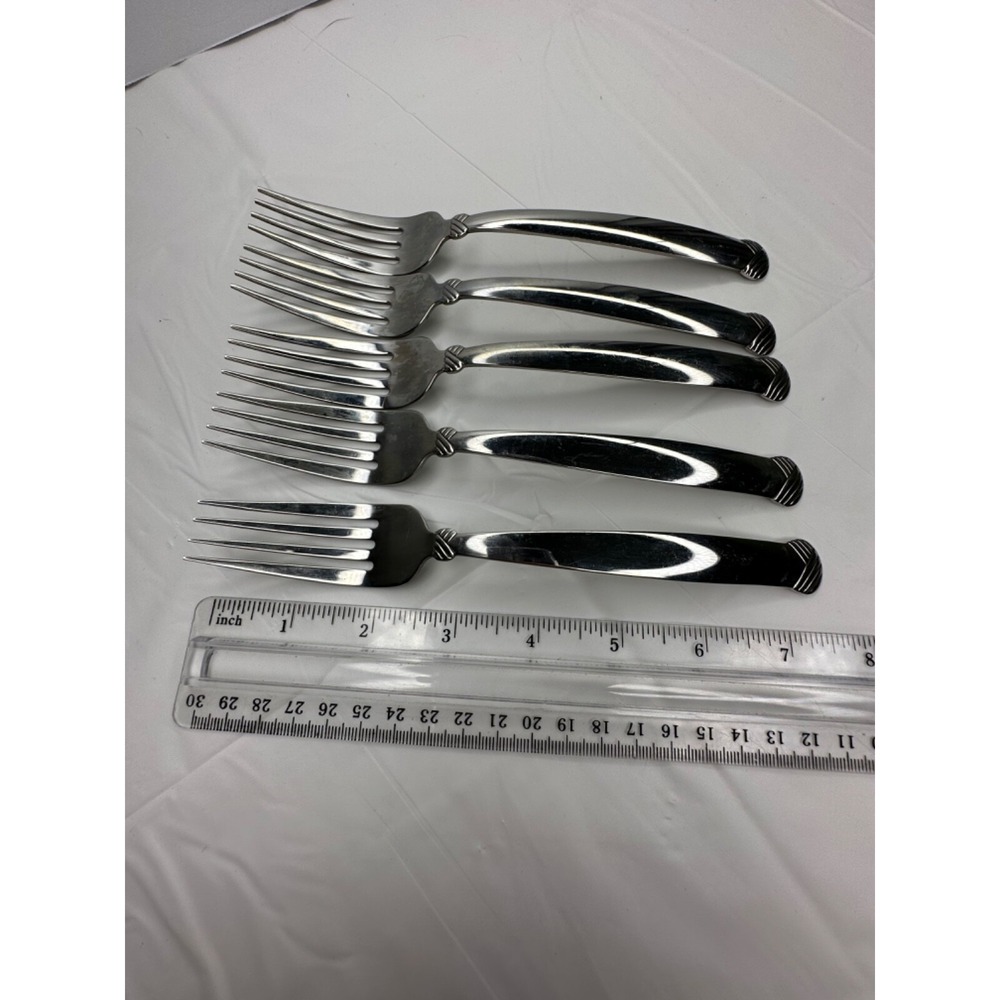 Oneida RATTAN Stainless Flatware 5 Dinner Forks Crosshatch Pattern Replacement - Picture 6 of 7